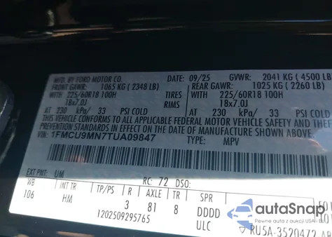 2026 Ford Escape St-Line из США, поврежденный, VIN 1FMCU9MN7TUA09847